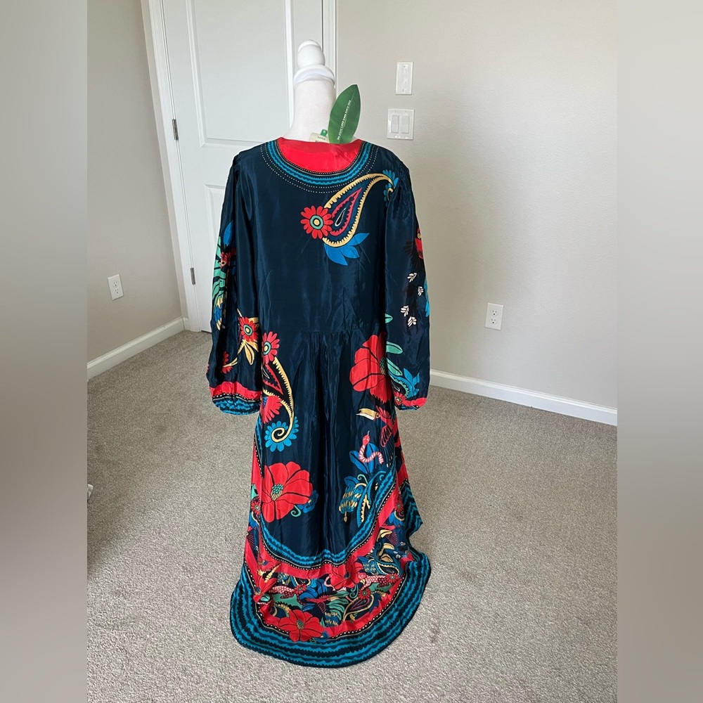 Farm Rio Vibrant Floral Button-Front Maxi Dress in Navy and Red - Picture 2 of 12